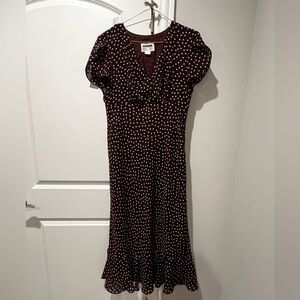 White and Brown Ruffled Tiered Midi Sundress